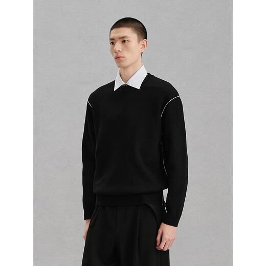 GXG Men's Contrast Color Sweater Chenille Sweater Warm Commuting Winter 2024 Black 180/XL