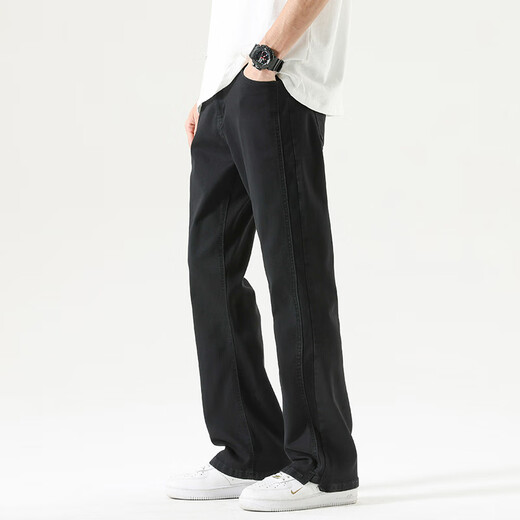 
Mark Waffe Jeans Men's 2025 Summer New Loose Straight American Retro High Street Casual Versatile Wide-Legging Trousers 9901 Black M
