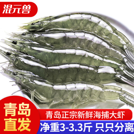 Hunyuan Beast Shrimp Domestic Qingdao Freshly Caught Prawn Extra Large Green Prawn Frozen Sea Shrimp Fresh Shrimp White Shrimp Qingdao Salt Frozen Prawn 3-4Jin Jin equal to 0.5kg (net weight) 15-18cm (recommended by the store manager)
