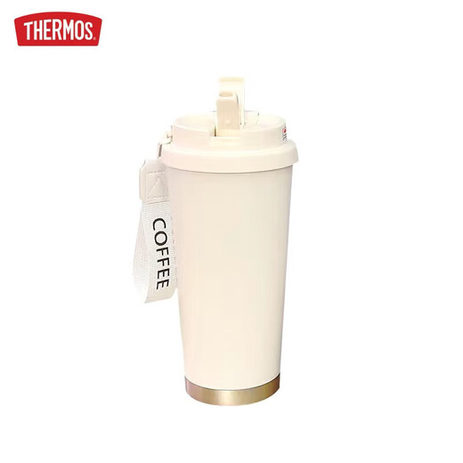 
THERMOS Creative Geng Gui Thermos Cup Large Capacity Straw Water Cup Portable Double Drinking Coffee Cup New Model High-Pretty Beauty for Men and Women BXAB13795 Ghost Powder + with Lanyard Ceramic Inner Bottom
