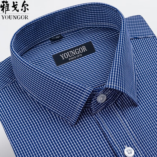 雅戈尔旗舰官方店长袖衬衫男士新款春秋纯棉免烫休闲格子正装衬衣服 6627 38 建议70-95斤