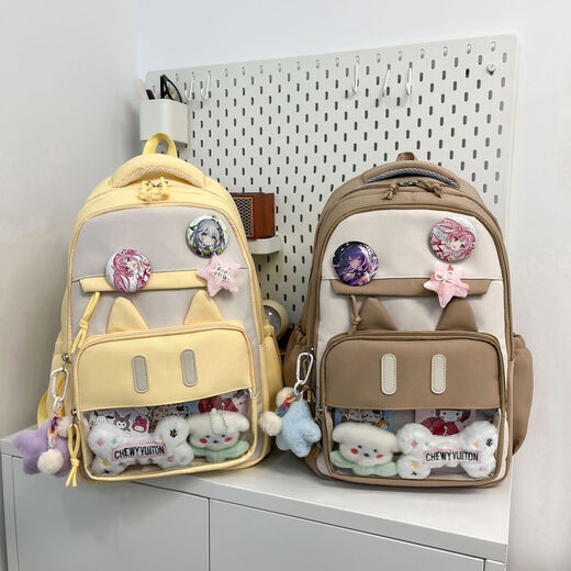 Cute schoolbag for junior high school students with high appearance new large capacity backpack for travel students with transparent pain bag backpack burgundy with accessories