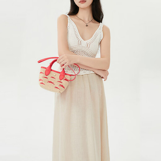 珑骧（longchamp）手提包LONGCHAMPLePanierPliage徽标Logo按扣开合帆布拼牛皮革斜 基础装(包)