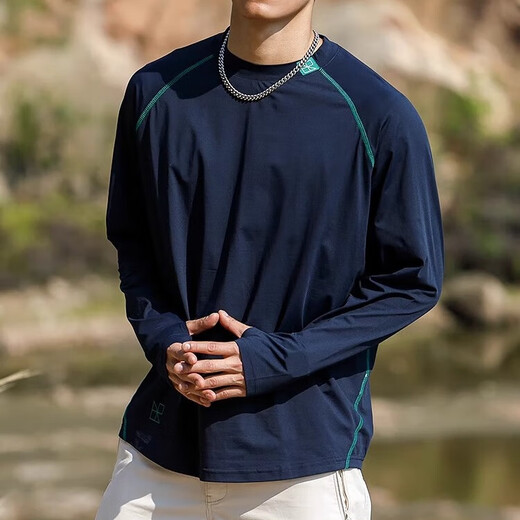 Haixing outdoor military green men's ice silk cool Solona long-sleeved T-shirt summer quick-drying sun protection sports cycling jersey cobalt blue Tibetan (upf50+cooling sun protection) S