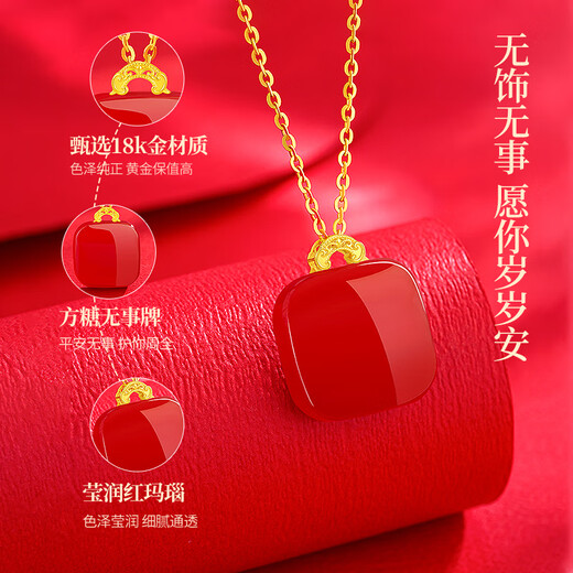 China Gold Sugar Cube Wushi Brand 18K Gold Necklace Women 2025 New Red Agate Birthday Gift for Girlfriend Wedding Anniversary 18k Red Agate Wushi Brand Pendant Free Silver Chain