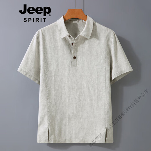 Jeep Spirit Importado de Europa Lino puro Camiseta de manga corta Lino de lino para hombres Camisa informal de negocios Full Hemp t Smoke Gray M [100-120Jin [Jin equivale a 0.5 kg]]