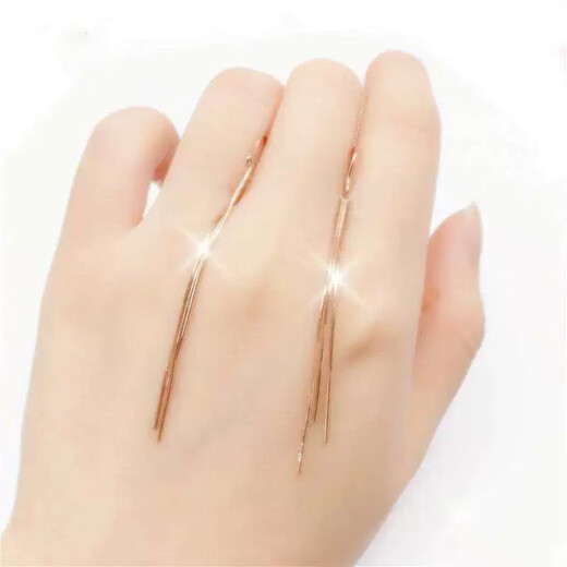 DL 1998 Fat Donglai same style colorful gold ear wire gold-covered silver simple long tassel ear wire female Korean internet celebrity temperament earrings rich rich gold wire allergy return guarantee