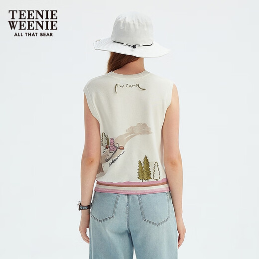 Teenie Weenie小熊女装毛衣2025年夏季新款松弛感柔软舒适刺绣背心 白色 M