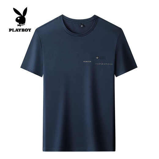 花花公子（PLAYBOY）高端桑蚕丝男士短袖t恤夏季2025新款宽松圆领半袖冰.丝体恤衫上衣 9898深灰 M 165建议100-120斤