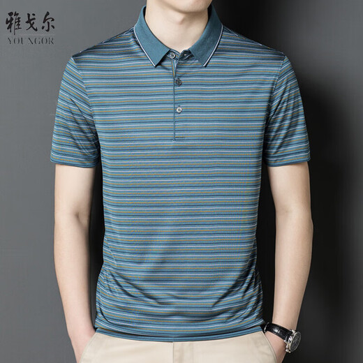 
CEO Yageol Mulberry Silk Short Sleeve T-shirt Men's High-end Lapel Daddy Summer Middle-aged Striped Polo Shirt Trend FCY-A829 Red L 170 Recommended 120-140Jin [Jin equals 0.5 kg]