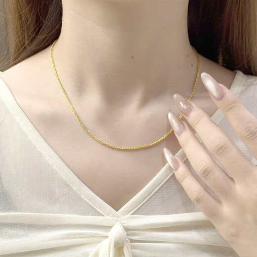 Sanskrit-made Old Phoenix 999 gold-plated wearable pendant chain plain chain Chopin chain 18k gold minimalist style versatile clavicle chain Lao Fengxiang's same 45cm Chopard chain one piece