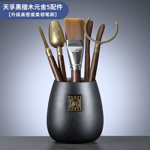 Hui Xun Tea Ceremony Six Gentlemen Set Kung Fu Tea Set Accessories Pu'er Tea Knife Tea Clamp Tea Making Tools Tea Table Ornaments 2-Black Pottery Tianfu Tea Ceremony Bottle + Ebony Yuan She 5 Accessories