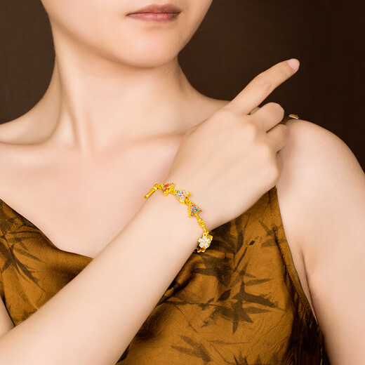 Mingdian International Méthode ancienne Bracelet Gold Bracelet Football féminin Gold 999 Perles de transport de fleurs en émail