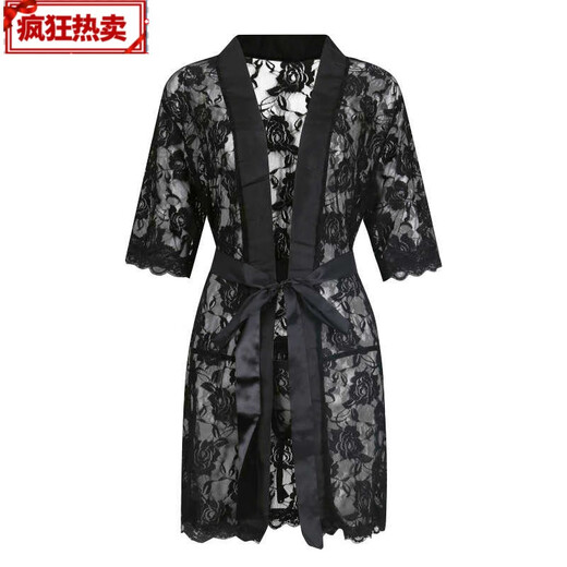 Jinmai Bird Pajamas son convenientes para el sexo. Bata de baño floral de encaje de verano. Sexy transparente Pajamas de pijama de pijama de larga duración. 1 pieza negra. 1 par de tanga. M 165-170 ()