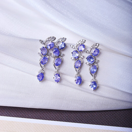 Weici boutique natural tanzanite sterling silver inlaid earrings for women, silver inlaid colorful gemstone crystal earrings jewelry, loose stone about 3*4MM, one pair sent