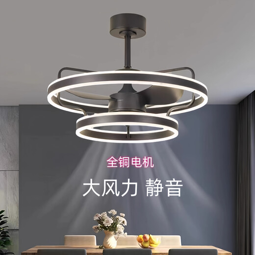 华艺照明年新款隐形吊扇灯大风力家用餐厅饭厅卧室电风扇一体吊灯静音 隐形款9227/黑60CM变频遥控+直接