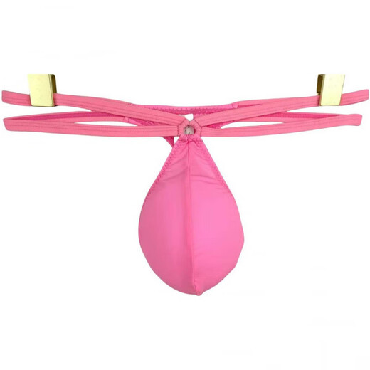 Men's thong elastic ice silk men's single butt thin strap iron ring sexy breathable low waist macho young men's thong pink 3XL
