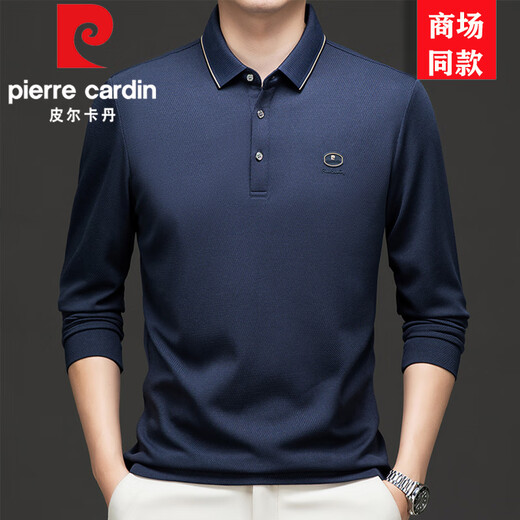 Pierre cardin long-sleeved T-shirt for men's autumn new style middle-aged and elderly men's fashionable casual loose lapel polo shirt white SKL-15867 XL 180 size [150-165Jin [Jin equals about 0.5 kg]]