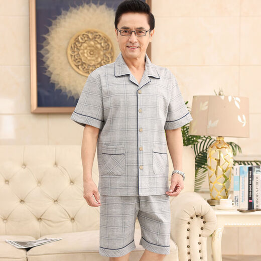 Les parents d'âge moyen et âgés de Yalu ont un pyjamas de coton pur pour hommes et femmes pour un pantalon recadré à manches courtes d'été pour les cardigans d'été pour les vêtements à domicile N9863 Picture principale M Femmes célibataires [suggéré 80-95 Jin [Jin équivaut à 0,5 kg]]]