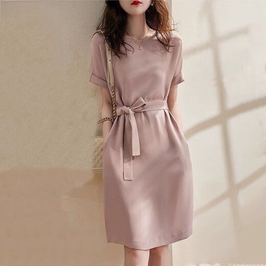 Ehangy International Light Light Light Luxury Dress Summer Женская одежда 2025 Новая слабая тонкая и удобная маленькая шелковая юбка Мустанг Розовая [высококачественная подарочная коробка] l