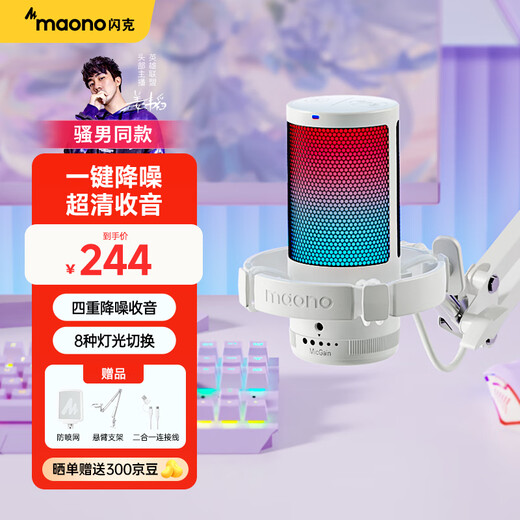 Maono computer microphone game live recording box microphone noise reduction usb mobile phone desktop notebook radio microphone karaoke microphone DM20 wired condenser microphone DM20 white (cantilever model)