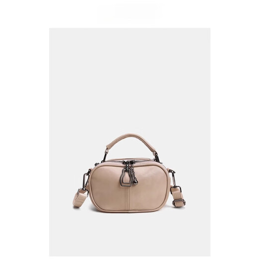 CALCULAT&KEEN Sac rond en cuir souple Sac à main multi-fermeture éclair 2025 nouveau sac à bandoulière large bandoulière simple petit sac à bandoulière simple pour femme couleur thé au lait_avec deux bretelles
