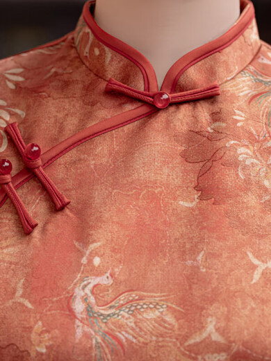 Cheongjing Cheongsam Chinese style small man in college entrance examination cheongsam mother in daily life can wear dress light summer clothes plus orange red style 1278 orange red style 1278 M