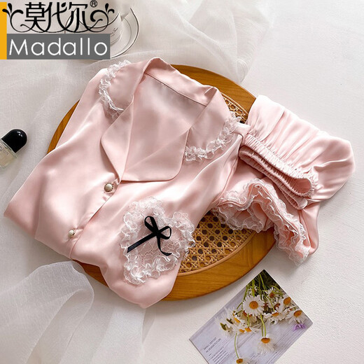 Modal ice silk pajamas for women in summer new sweet Korean gentle pink shorts shorts internet celebrity style home clothing set WLW9227# M [Suggested 80-100Jin [Jin equals 0.5 kg]]