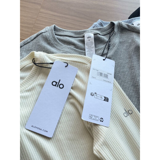 ALO YOGA Yoga Pilates long-sleeved pure cotton ribbed knitted bottoming shirt slim sports fitness running inner top T-shirt black M