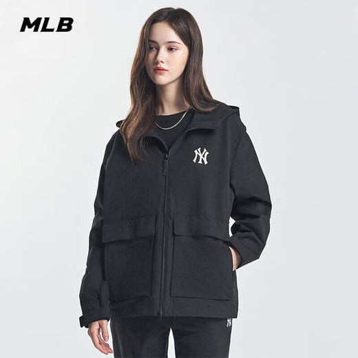 MLB外套男女装夏季2025年新款户外跑步训练运动服复古ny休闲连帽夹克 纽约洋基队/黑色 XS 160