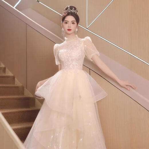 香槟色晚礼服女2025新款艺考感轻奢小众成人礼气质宴会主持人 香槟色 S