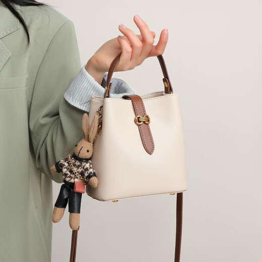 Enlike International Luxury Brand 2025 new genuine leather versatile high-quality handbag bag women's bag crossbody bucket bag sea salt white