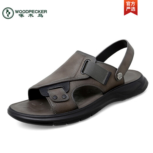 
Woodpecker leather sandals men's 2025 summer new trendy soft sole non-slip beach shoes men's outer dual-purpose sandals AM9923 khaki 38