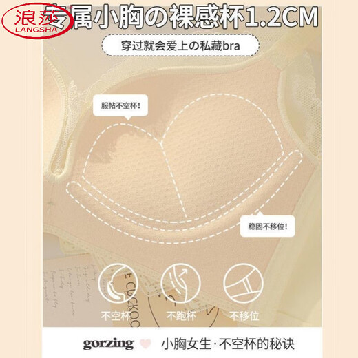 浪莎（LangSha）甜美蕾丝性感美背女内衣小胸加厚聚拢上托侧收副乳无钢圈文胸套装 粉色 单件 80A 36 B通杯