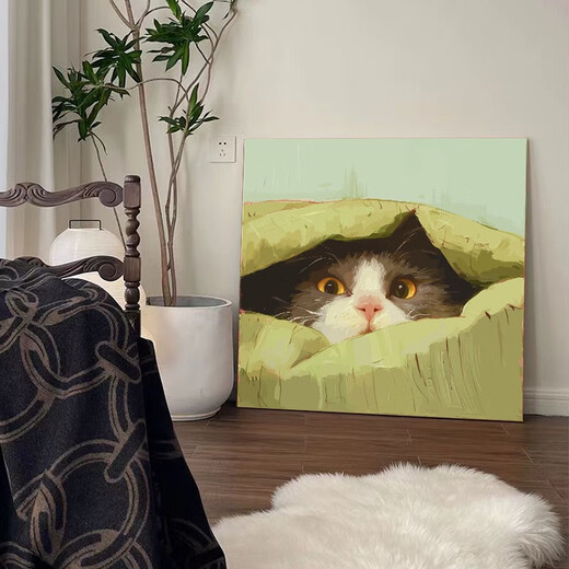 可爱猫咪diy填充儿童涂色2024新款小尺寸手绘油彩装饰画 hy12805 70*70cm加厚实木内框+装饰外框