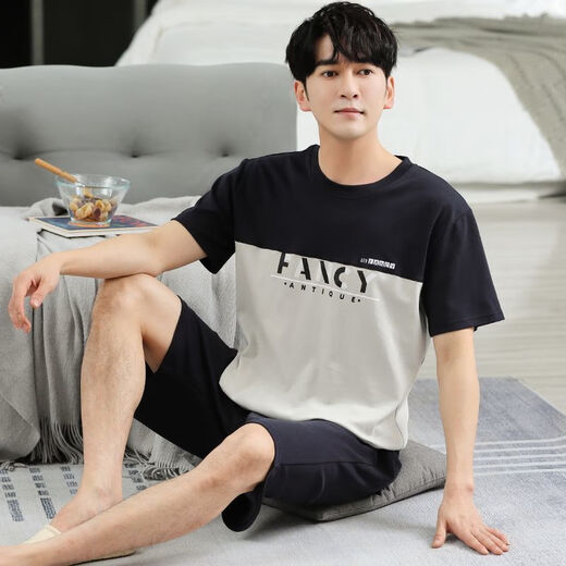 
Hengyuanxiang 2025 new pajamas men's summer short-sleeved shorts pure cotton thin large size fat plus larger pullover home clothing XM6906A short-sleeved shorts suit Men's L 100-125Jin [Jin equals 0.5 kg]
