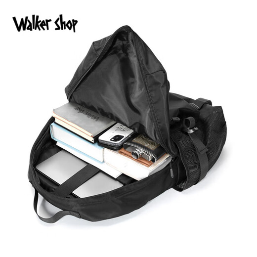 Walker Shop 轻奢背包多功能日常通勤双肩包2025新款时尚轻便休闲旅行包 黑色