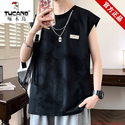 Woodpecker Ice Silk Short Sleeve Set Men's American Sleeveless T-shirt Summer New Fashion Brand Loose Vest Teenager Casual Gradient 10512-9227 Purple 2XL About 120-140Jin [Jin equals 0.5 kg] Can be worn