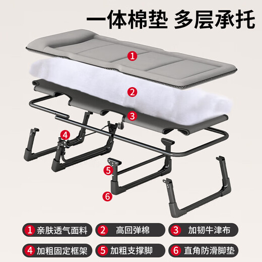 折叠床单人办公室简易午休行军床神器家用单人床便携陪护躺椅午睡 【75宽床垫一体】米架灰面