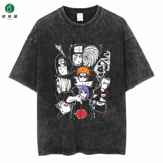 La nueva calle de YouDidi lavado antiguo japonés retro japonés naruto naruto camiseta de algodón de algodón de algodón de manga corta b1381 lavado negro s