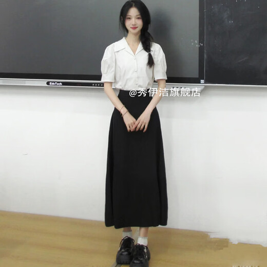 雅格罗伊女大学生教师招聘面试服装白色衬衫夏短袖通勤职业正装穿搭教资套 白色[3882款衬衫] S 均码
