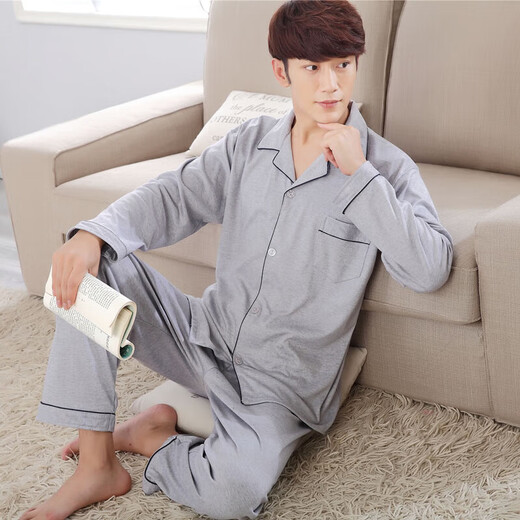 Pajamas Urban Beauty Pajamas Men à manches longues Coton pur à manches longues Spring et automne Suit d'été Pyjamas pour hommes en coton de jeunesse mince de coton 5009 L Poids 90125