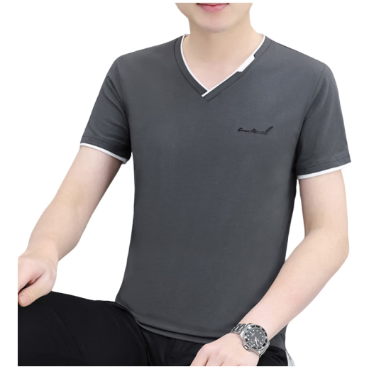 ODELL Pure Cotton White Kurzärärmelte T-Shirt Herren Sommer V-Ausschnitt Dünne, atmungsaktive, halbärmelige trendige, vielseitige Top-Basis-Hemd WF Qy694 Dunkelgrau reines Baumwoll-T-Shirt XL Empfohlen 125-140jin [Jin gleich 0,5 kg]