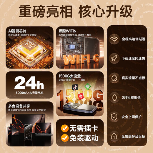 WFWQ5G千兆随身wifi6大流量三网切换全国通用移动无线免插卡无限流量2025款车载宽带路由器 【至尊版】1W毫安大容量-家庭共享-续航72小时