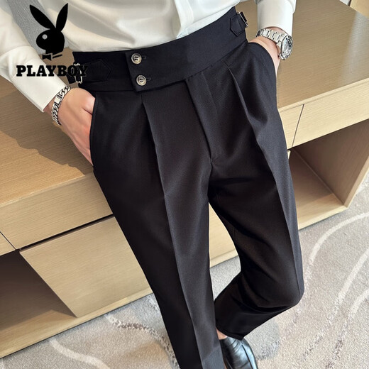 Playboy (PLAYBOY) Naples men's high-waisted trousers 2025 new style casual trousers Korean style trendy straight suit trousers black 31 (110-120Jin Jin equals 0.5 kg)