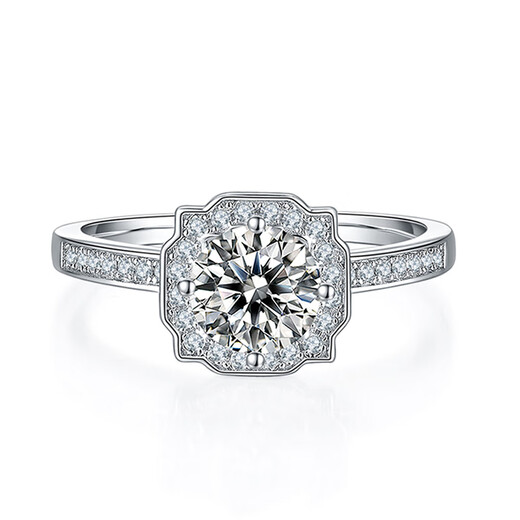 AVHE platinum diamond ring, artificially cultivated diamond 1 carat round diamond surrounded by square brute engagement platinum 1 carat Valentine's Day 18K gold diamond ring - 1 carat D color VVS main diamond