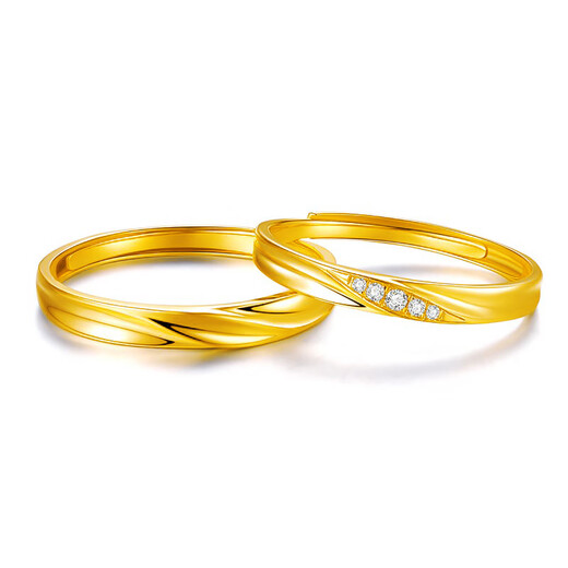 Stephen's birthday gift 18K gold ring couple engagement wedding ring light luxury style Ag plated 24K gold ring Engraved SF Express next day delivery light luxury style pair Ag
