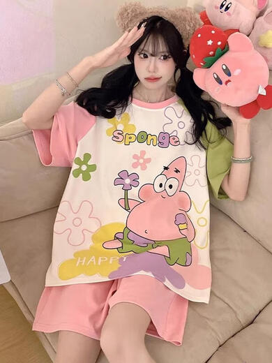 Pyjamas für Frauen im Sommer 2025 Neues reines Baumwoll-Kurzärärmel-großer Fett MM Cartoon niedliche Kiti-Katze Kleidungsstück Kurz-Z-9926 m [Empfohlen 80-100jin [Jin gleich 0,5 kg]]
