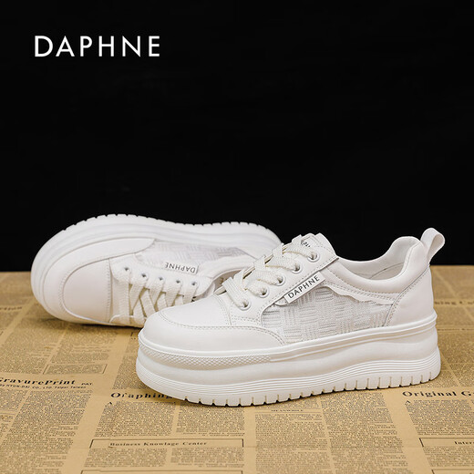 
Daphne authentic white shoes for women in 2025 summer hot style lightweight height-enhancing shoes mesh breathable fashionable and versatile casual shoes for women off-white [5.0CM] 37