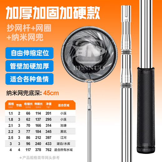 BENNUO net copying rod set combination complete set of fishing net fishing net bag stainless steel telescopic pole fishing folding net copying head thickened and reinforced hardened net copying pole + deepened net head 3M